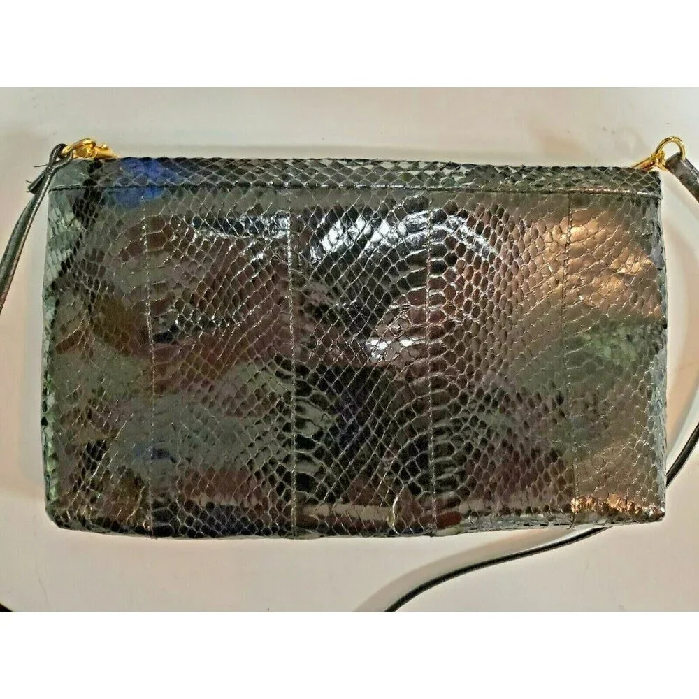 Saks Fifth Avenue Polished Black Snake Evening Clutch